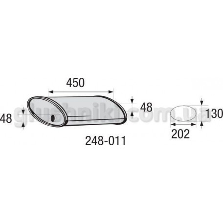 Глушитель универсальный овал 450х202х130 труба D 48 мм, (248-011)